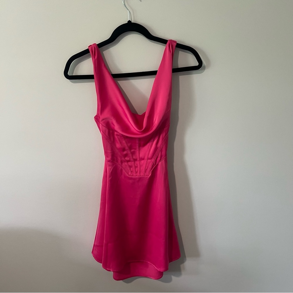 Urban Outfitters Pink Satin Cowl Neck Corset Mini Dress - Picture 6 of 13